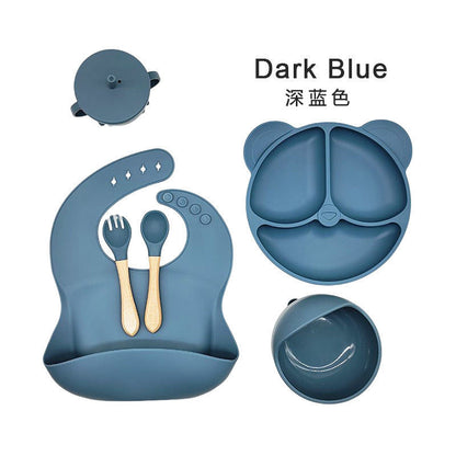 Amazon silicone cutlery set, 6-piece set, silicone dinner plate with suction cup, silicone children's cutlery, baby food supplement.