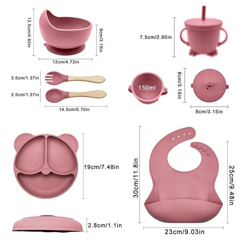 Amazon silicone cutlery set, 6-piece set, silicone dinner plate with suction cup, silicone children's cutlery, baby food supplement.