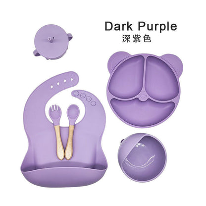 Amazon silicone cutlery set, 6-piece set, silicone dinner plate with suction cup, silicone children's cutlery, baby food supplement.