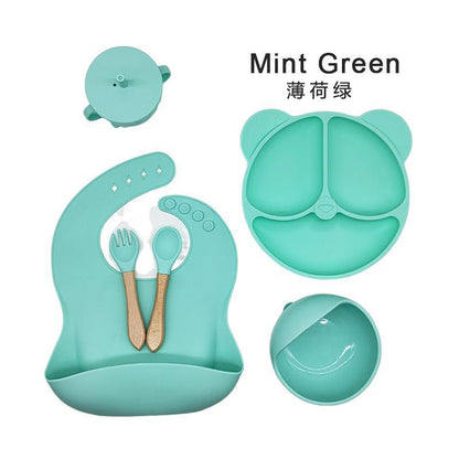 Amazon silicone cutlery set, 6-piece set, silicone dinner plate with suction cup, silicone children's cutlery, baby food supplement.