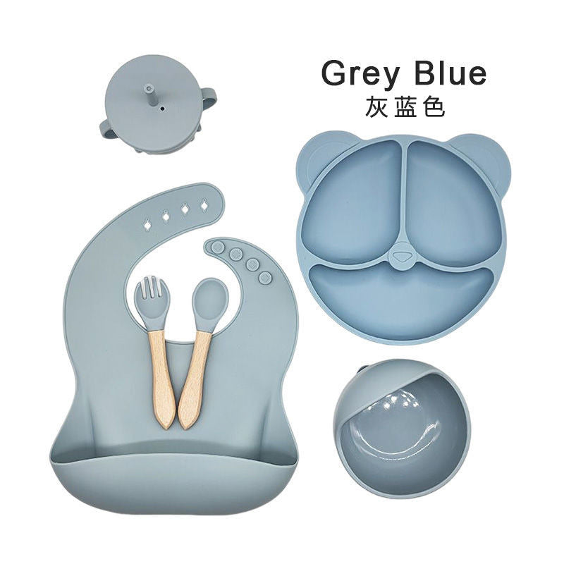Amazon silicone cutlery set, 6-piece set, silicone dinner plate with suction cup, silicone children's cutlery, baby food supplement.