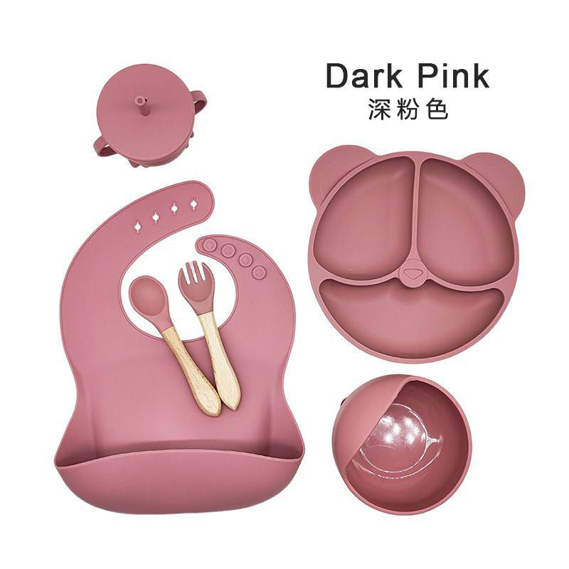 Amazon silicone cutlery set, 6-piece set, silicone dinner plate with suction cup, silicone children's cutlery, baby food supplement.