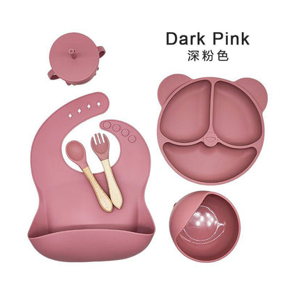 Amazon silicone cutlery set, 6-piece set, silicone dinner plate with suction cup, silicone children's cutlery, baby food supplement.